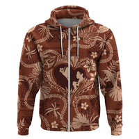 Hawaii Plumeria Hoodie Hau'oli la Makuahine Sunburned LT7 Zip Hoodie Brown - Polynesian Pride