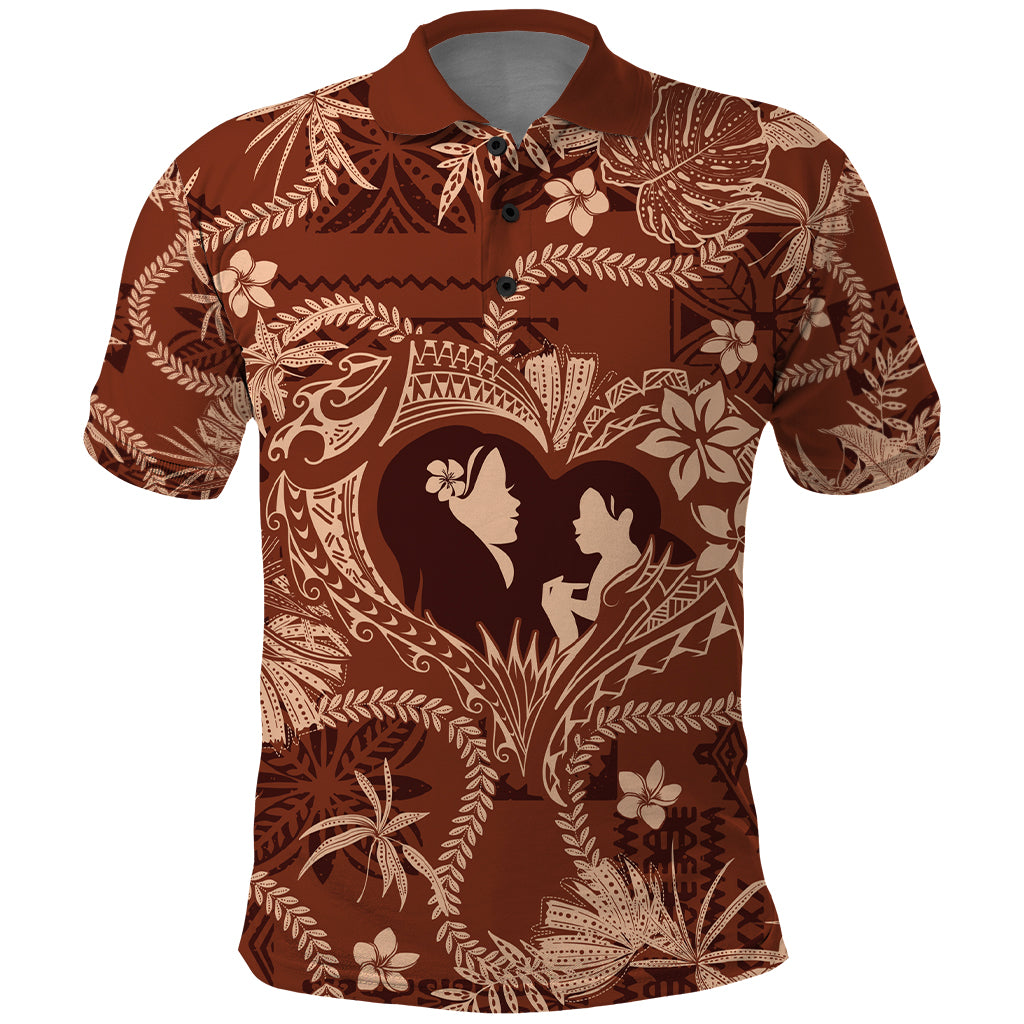 Hawaii Plumeria Polo Shirt Hau'oli la Makuahine Sunburned LT7 Brown - Polynesian Pride