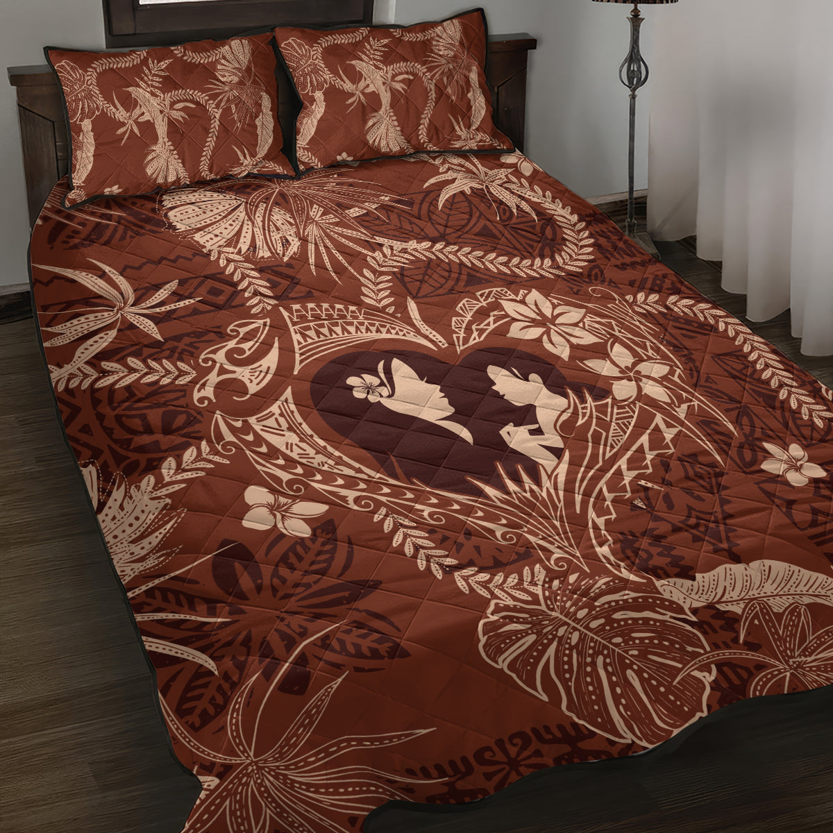 Hawaii Plumeria Quilt Bed Set Hau'oli la Makuahine Sunburned LT7 Brown - Polynesian Pride