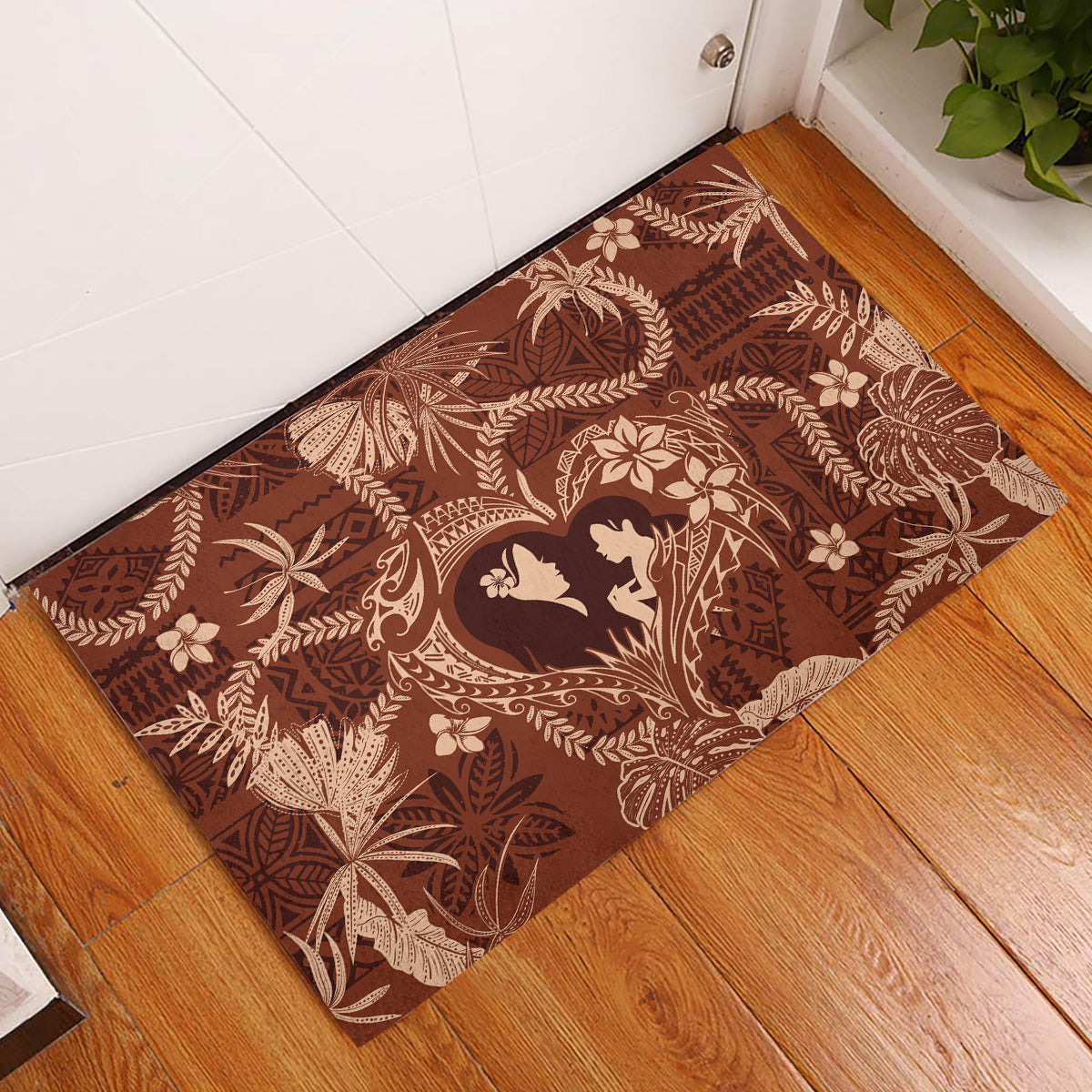 Hawaii Plumeria Rubber Doormat Hau'oli la Makuahine Sunburned LT7 Brown - Polynesian Pride