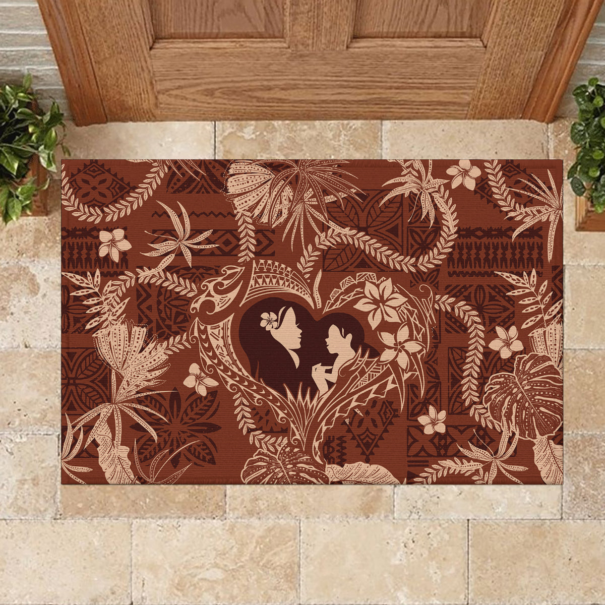 Hawaii Plumeria Rubber Doormat Hau'oli la Makuahine Sunburned LT7 - Polynesian Pride