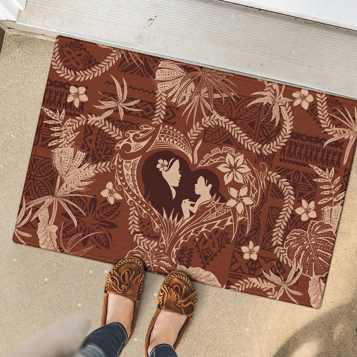Hawaii Plumeria Rubber Doormat Hau'oli la Makuahine Sunburned LT7 - Polynesian Pride