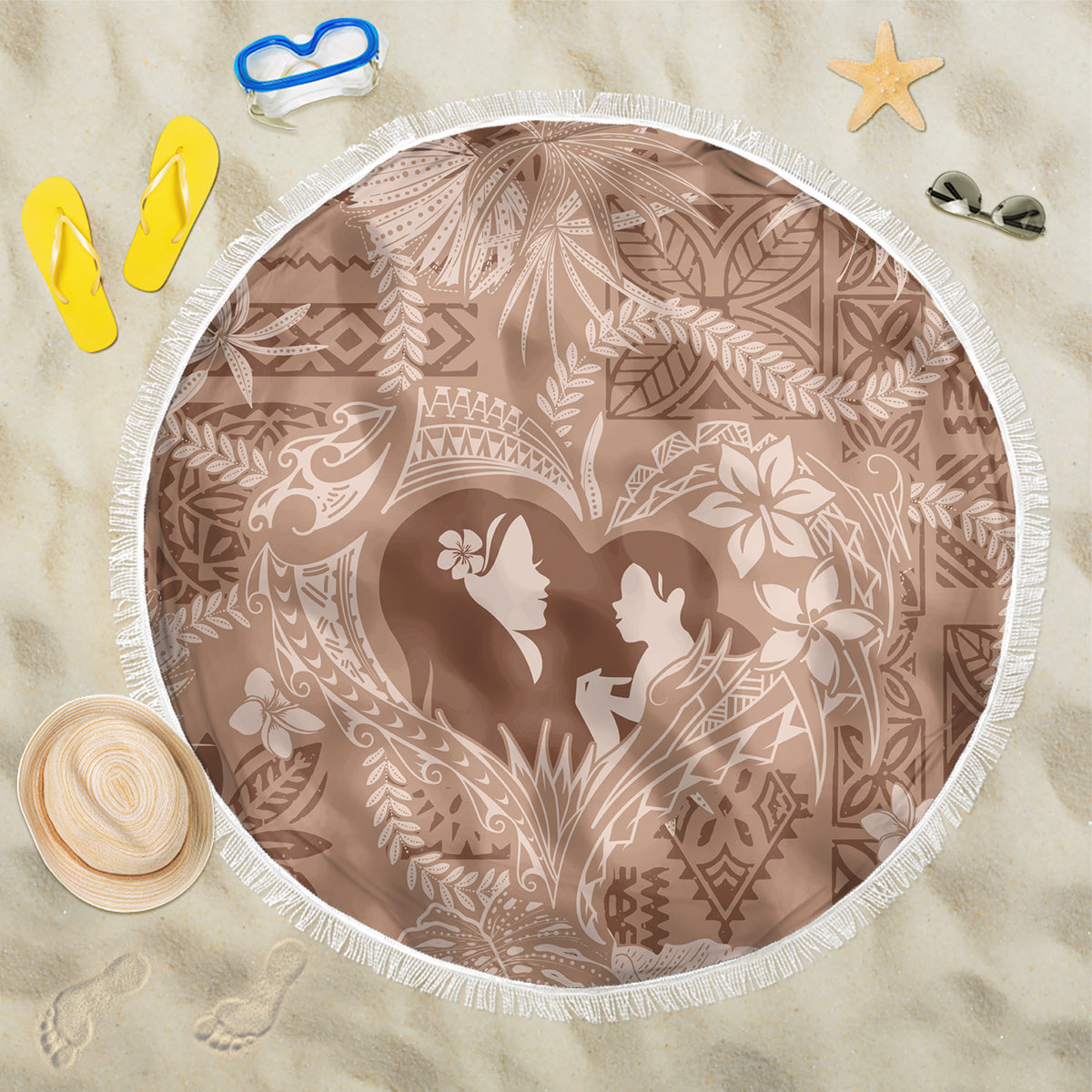 Hawaii Plumeria Beach Blanket Hau'oli la Makuahine Beige LT7 One Size 150cm Beige - Polynesian Pride