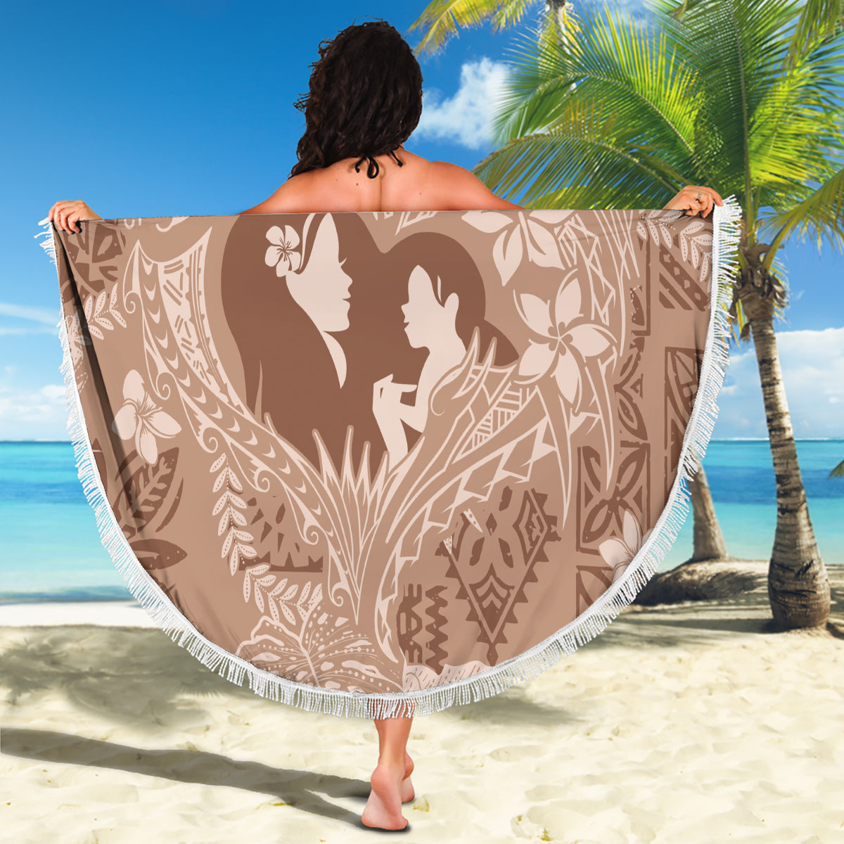 Hawaii Plumeria Beach Blanket Hau'oli la Makuahine Beige LT7 - Polynesian Pride