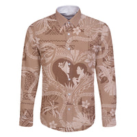 Hawaii Plumeria Family Matching Off The Shoulder Long Sleeve Dress and Hawaiian Shirt Hau'oli la Makuahine Beige LT7 Dad's Shirt - Long Sleeve Beige - Polynesian Pride