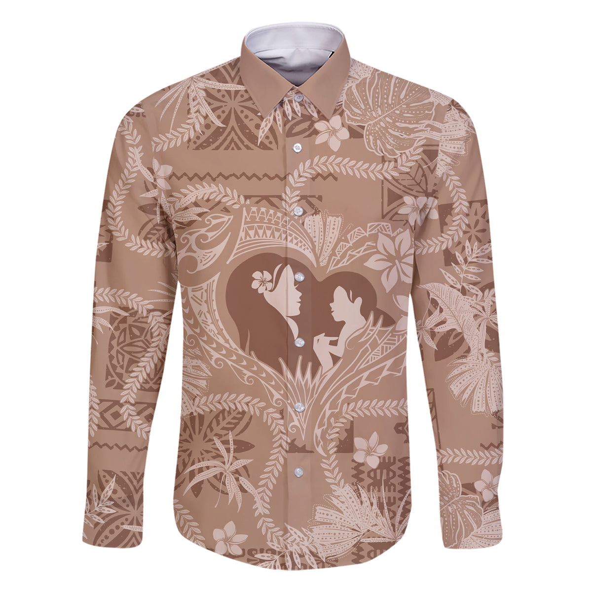 Hawaii Plumeria Family Matching Short Sleeve Bodycon Dress and Hawaiian Shirt Hau'oli la Makuahine Beige LT7 Dad's Shirt - Long Sleeve Beige - Polynesian Pride