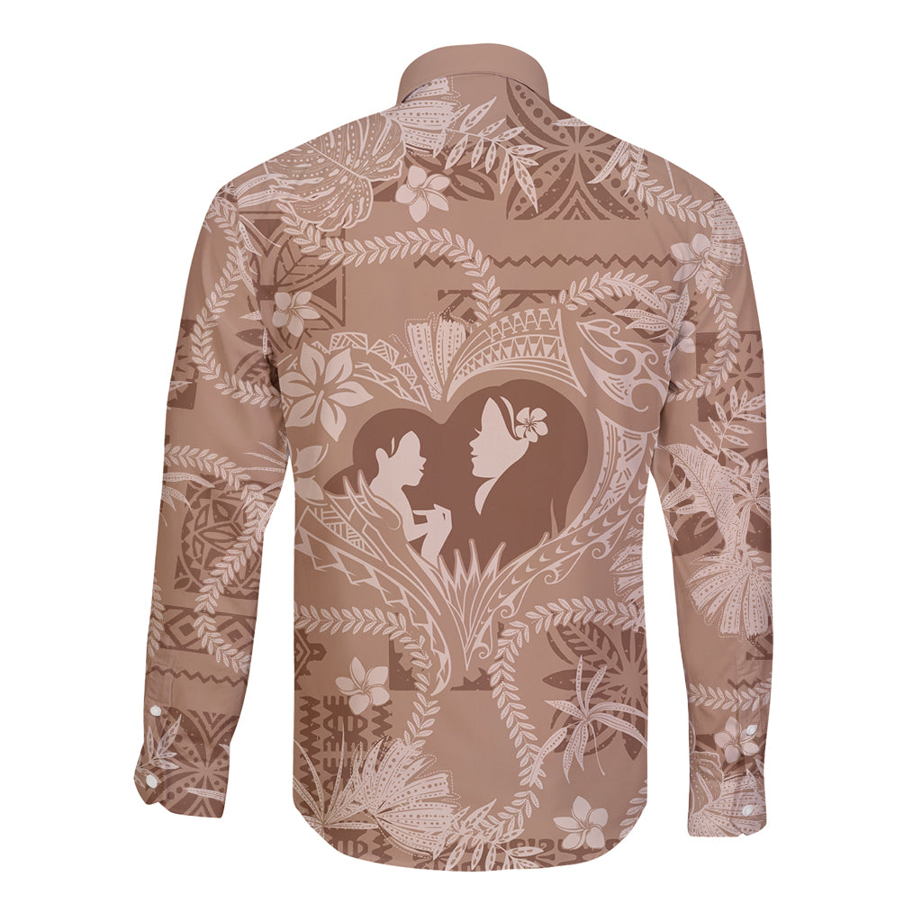 Hawaii Plumeria Long Sleeve Button Shirt Hau'oli la Makuahine Beige LT7 - Polynesian Pride