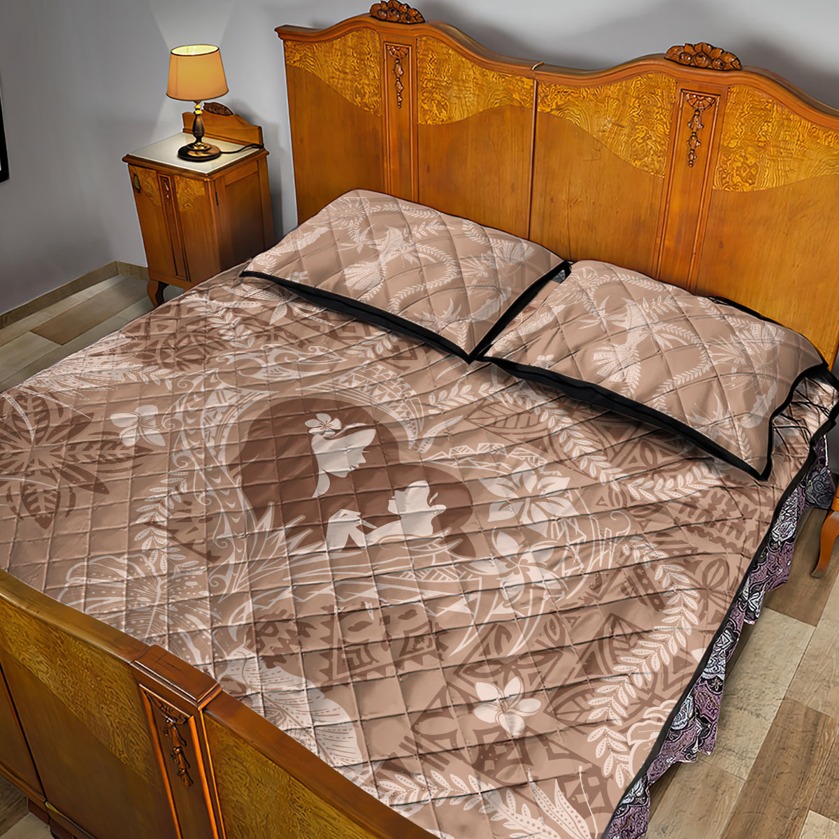 Hawaii Plumeria Quilt Bed Set Hau'oli la Makuahine Beige LT7 - Polynesian Pride