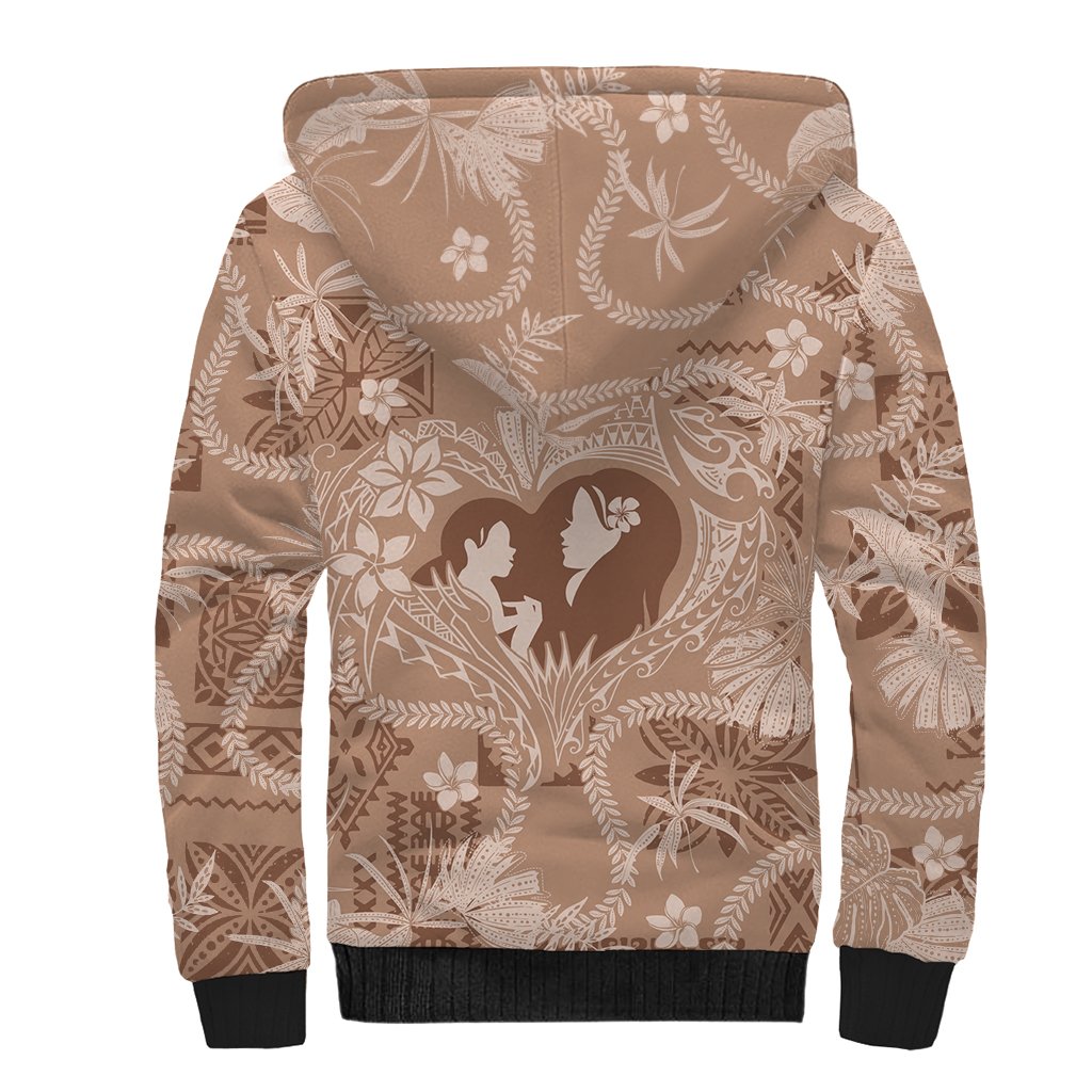 Hawaii Plumeria Sherpa Hoodie Hau'oli la Makuahine Beige LT7 - Polynesian Pride