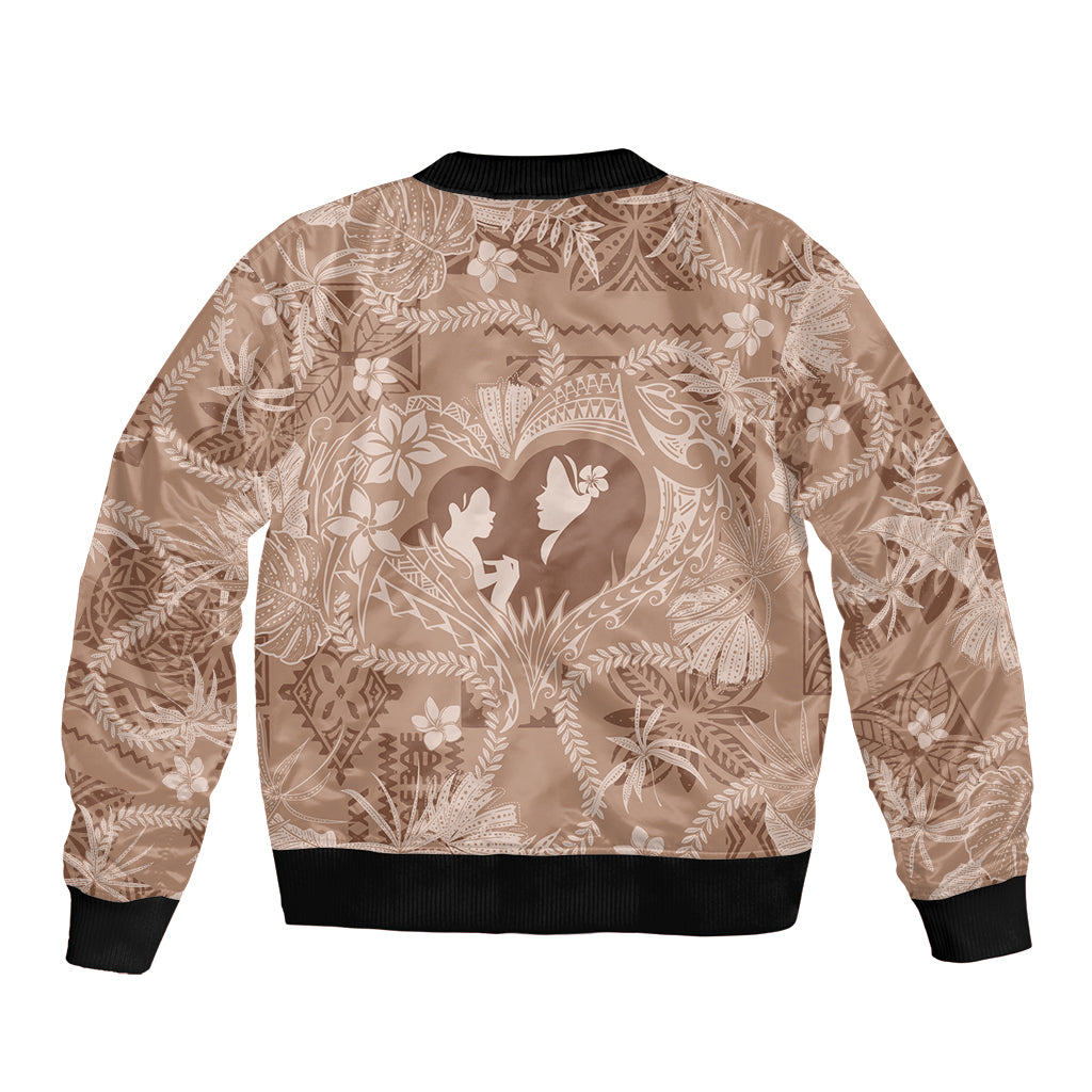 Hawaii Plumeria Sleeve Zip Bomber Jacket Hau'oli la Makuahine Beige LT7 - Polynesian Pride