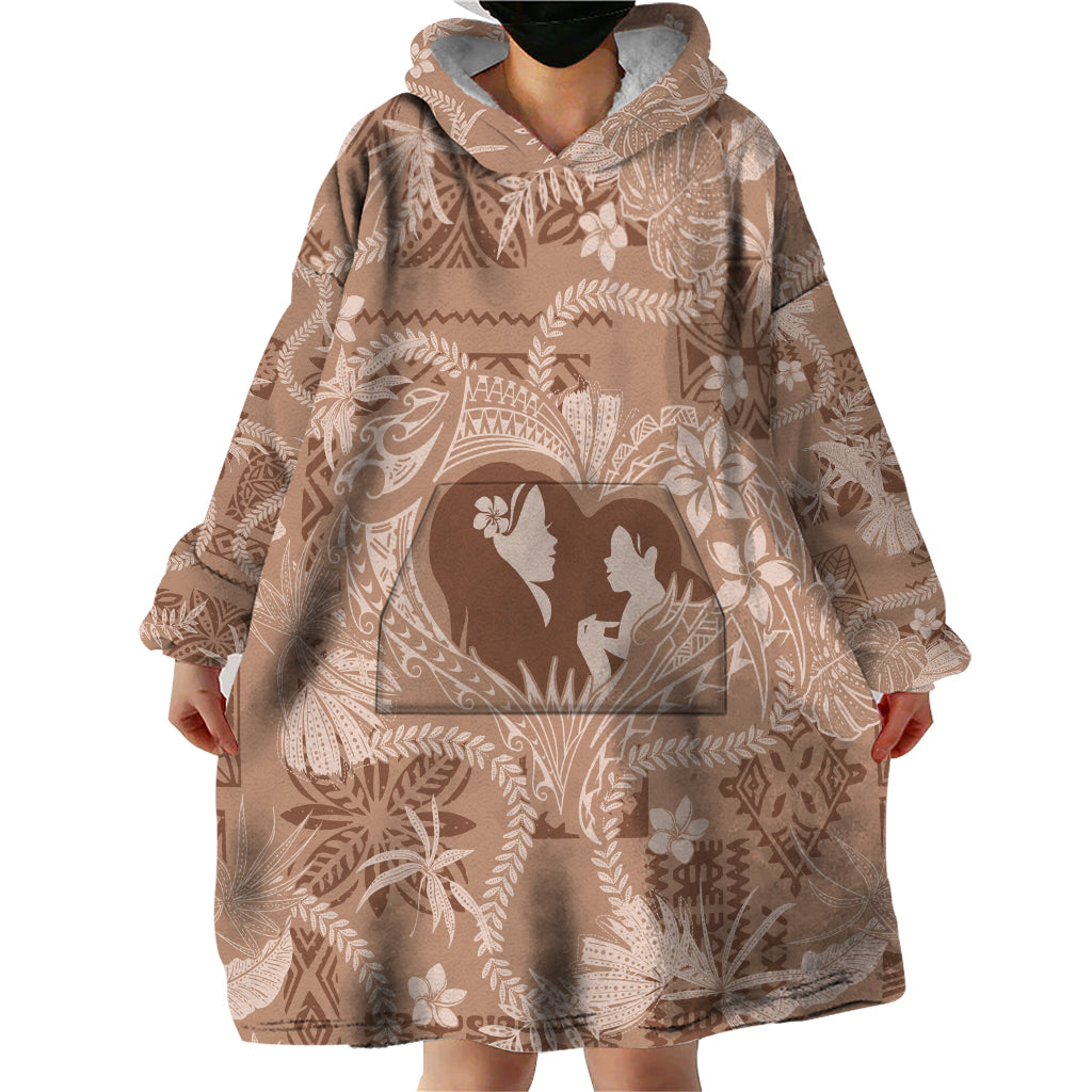 Hawaii Plumeria Wearable Blanket Hoodie Hau'oli la Makuahine Beige LT7 - Polynesian Pride