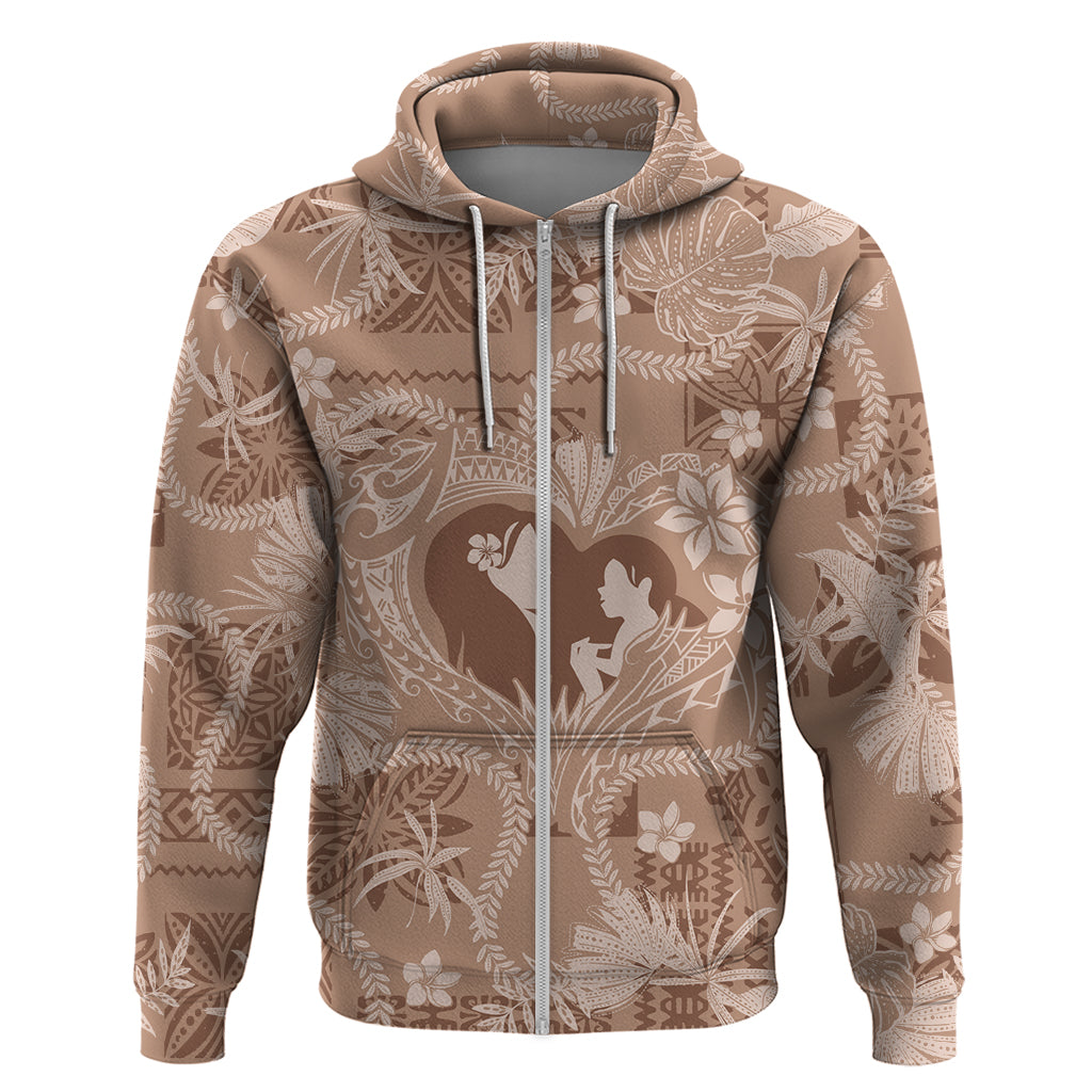 Hawaii Plumeria Zip Hoodie Hau'oli la Makuahine Beige LT7 Zip Hoodie Beige - Polynesian Pride