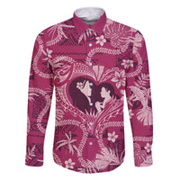 Hawaii Plumeria Family Matching Mermaid Dress and Hawaiian Shirt Hau'oli la Makuahine Rosy LT7 Dad's Shirt - Long Sleeve Pink - Polynesian Pride
