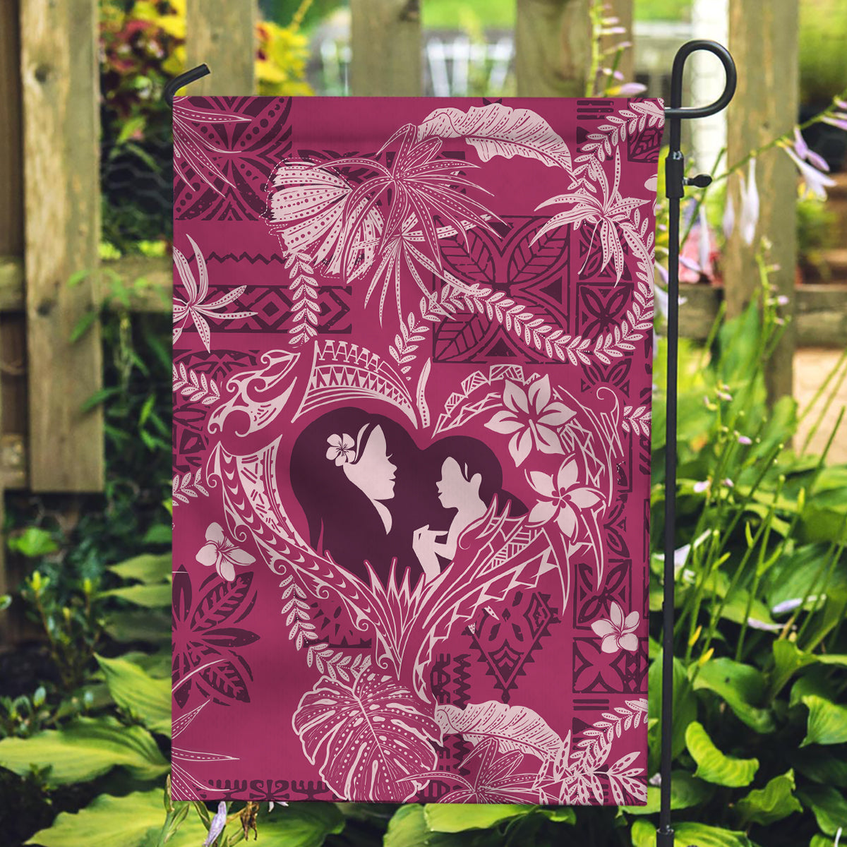 Hawaii Plumeria Garden Flag Hau'oli la Makuahine Rosy LT7 Garden Flag Pink - Polynesian Pride