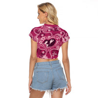 Hawaii Plumeria Raglan Cropped T Shirt Hau'oli la Makuahine Rosy LT7 - Polynesian Pride