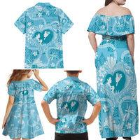 Hawaii Plumeria Family Matching Off Shoulder Maxi Dress and Hawaiian Shirt Hau'oli la Makuahine Turquoise LT7 - Polynesian Pride