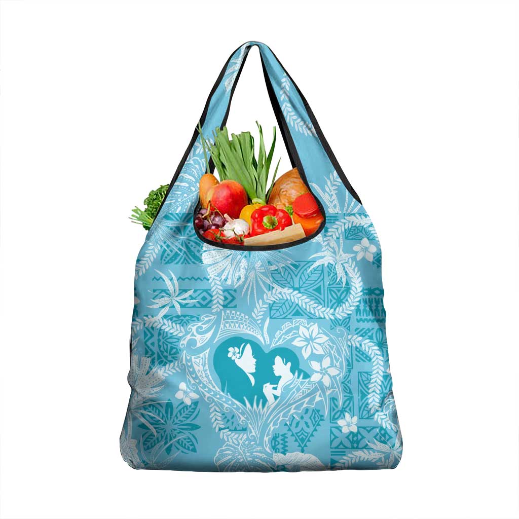 Hawaii Plumeria Grocery Bag Hau'oli la Makuahine Turquoise