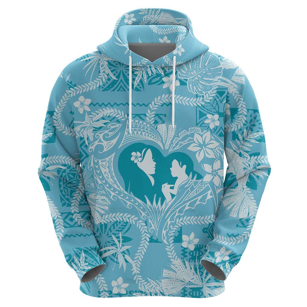 Hawaii Plumeria Hoodie Hau'oli la Makuahine Turquoise LT7 - Polynesian Pride