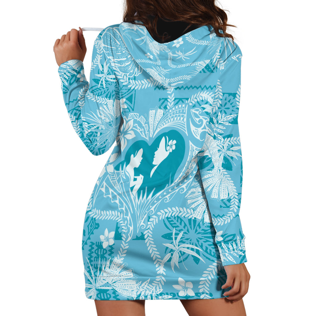 Hawaii Plumeria Hoodie Dress Hau'oli la Makuahine Turquoise LT7 - Polynesian Pride