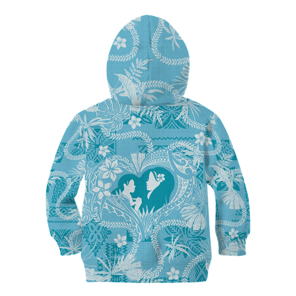 Hawaii Plumeria Kid Hoodie Hau'oli la Makuahine Turquoise LT7 - Polynesian Pride