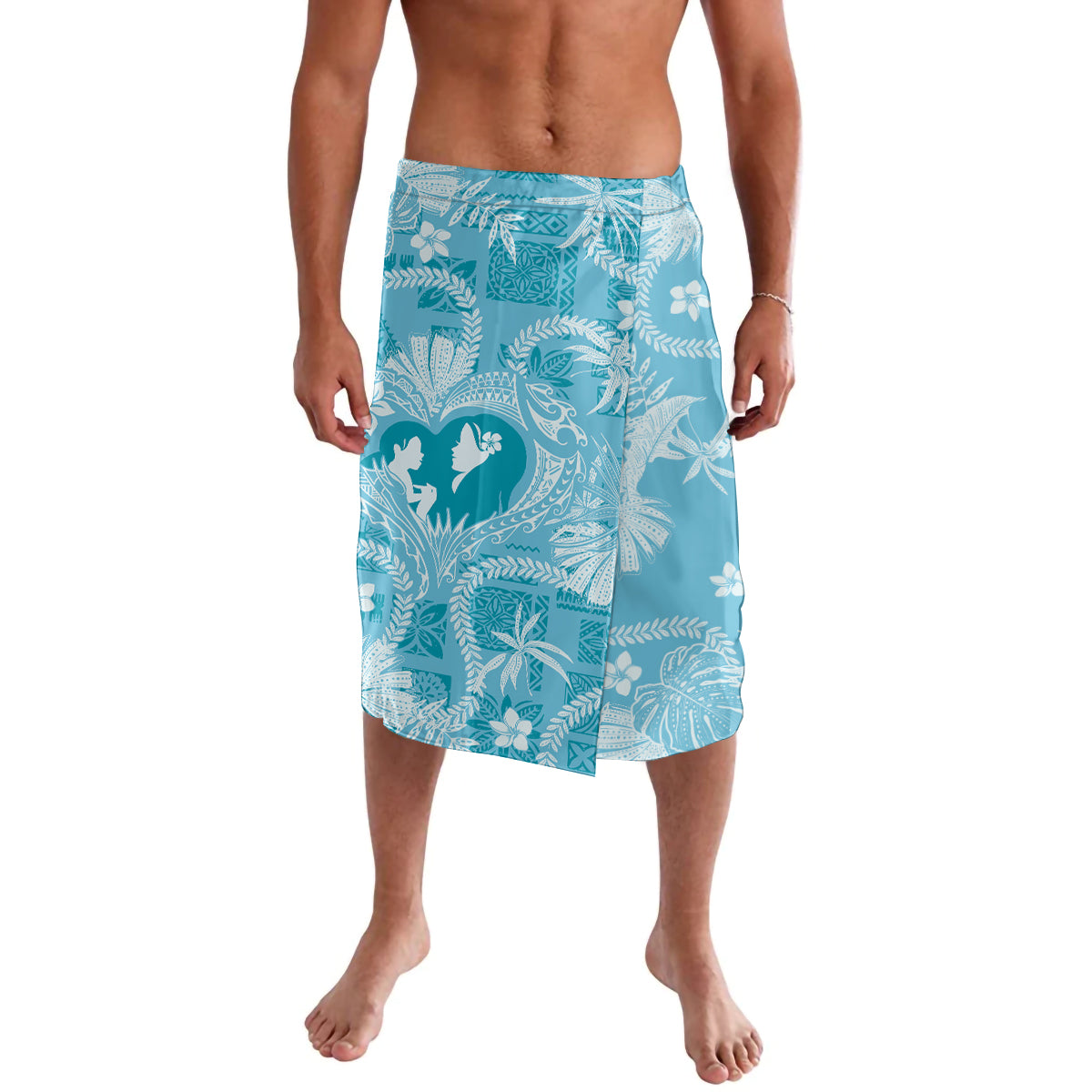 Hawaii Plumeria Lavalava Hau'oli la Makuahine Turquoise LT7 Turquoise - Polynesian Pride