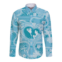 Hawaii Plumeria Long Sleeve Button Shirt Hau'oli la Makuahine Turquoise LT7 Unisex Turquoise - Polynesian Pride