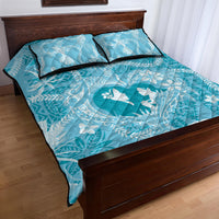 Hawaii Plumeria Quilt Bed Set Hau'oli la Makuahine Turquoise LT7 - Polynesian Pride