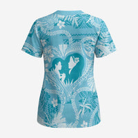 Hawaii Plumeria Scrub Top Hau'oli la Makuahine Turquoise - Polynesian Pride