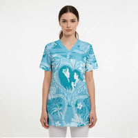 Hawaii Plumeria Scrub Top Hau'oli la Makuahine Turquoise - Polynesian Pride