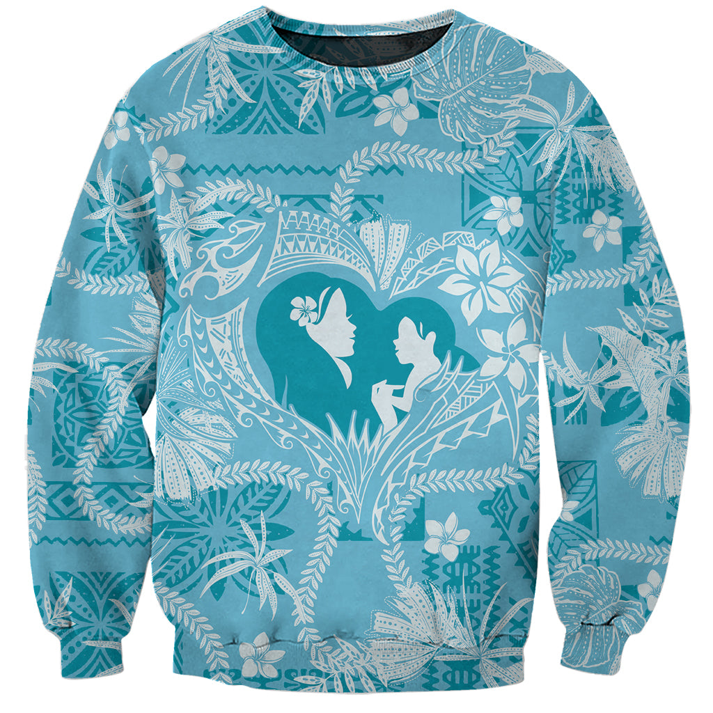 Hawaii Plumeria Sweatshirt Hau'oli la Makuahine Turquoise LT7 Unisex Turquoise - Polynesian Pride