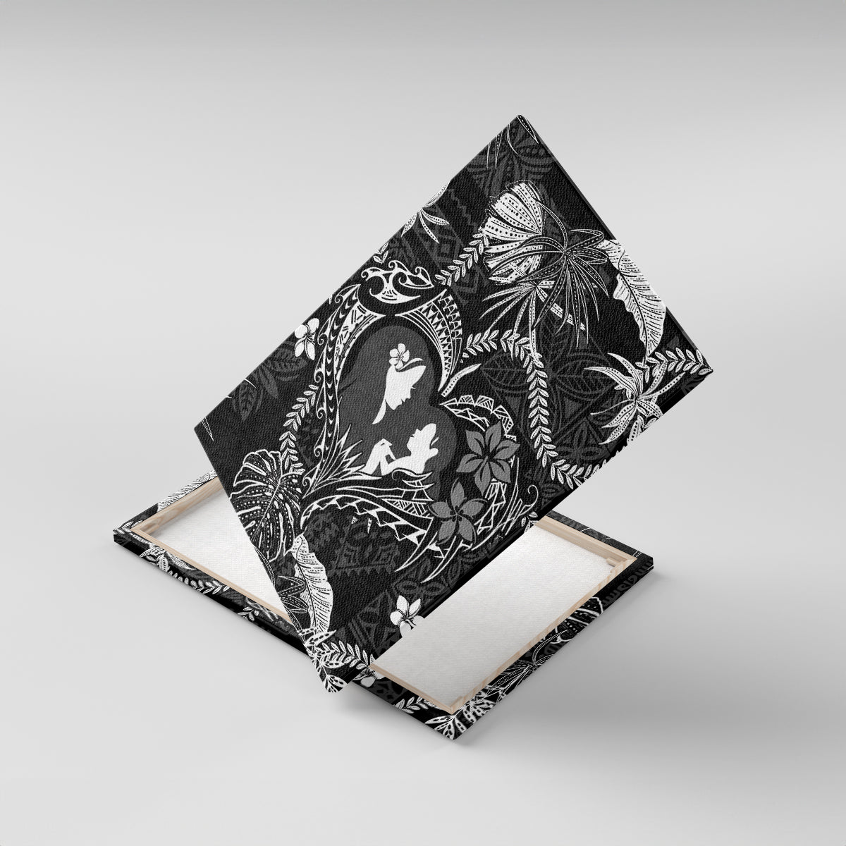 Hawaii Plumeria Canvas Wall Art Hau'oli la Makuahine Monochrome LT7 With Frame Black - Polynesian Pride