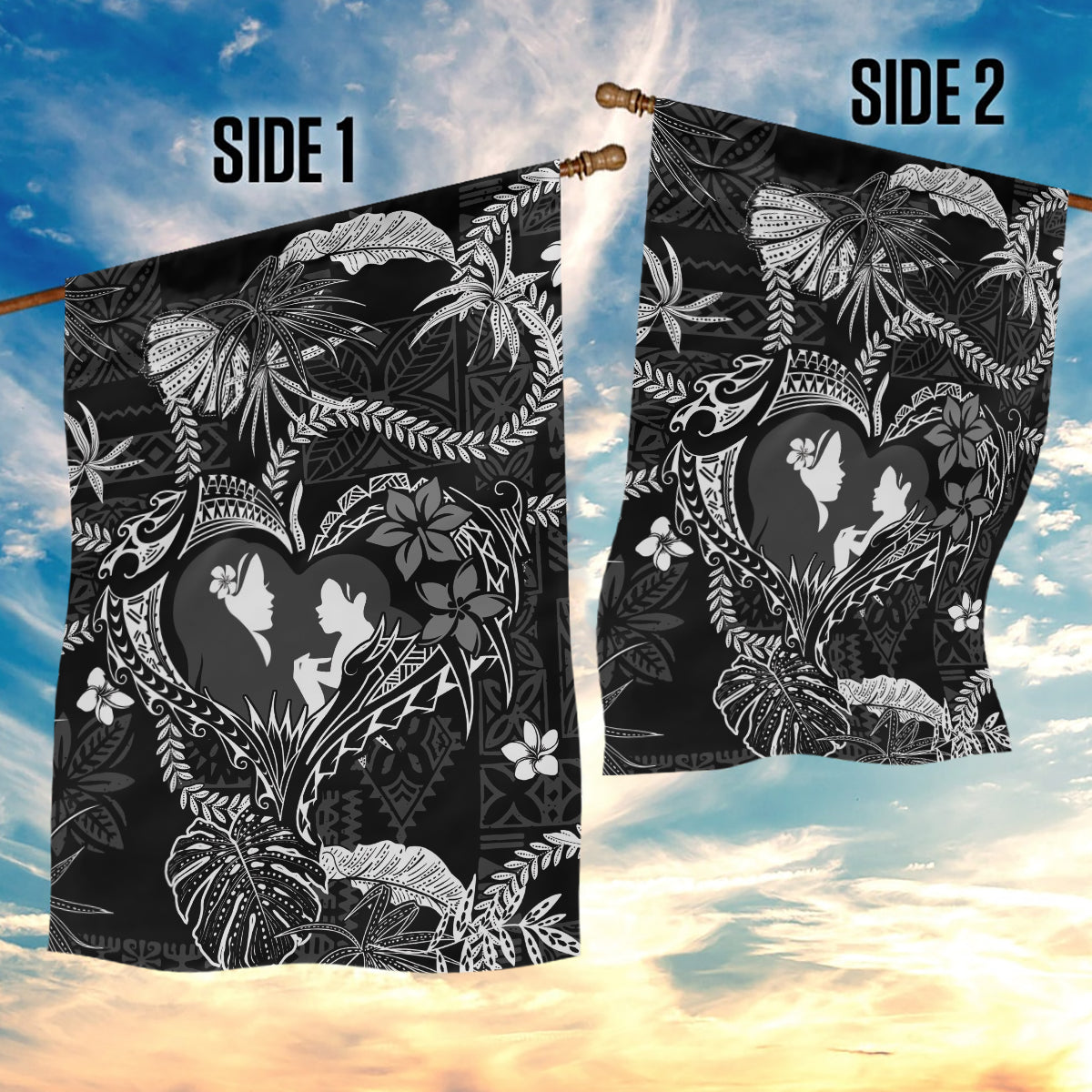 Hawaii Plumeria Garden Flag Hau'oli la Makuahine Monochrome LT7 - Polynesian Pride
