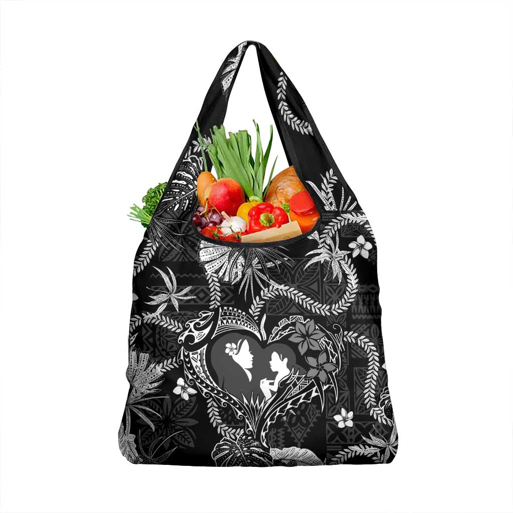 Hawaii Plumeria Grocery Bag Hau'oli la Makuahine Monochrome