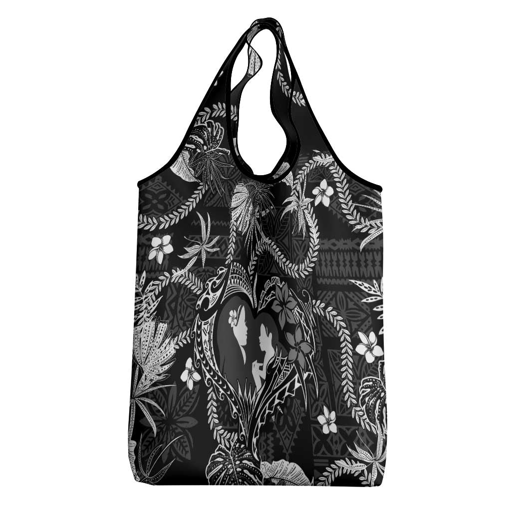 Hawaii Plumeria Grocery Bag Hau'oli la Makuahine Monochrome