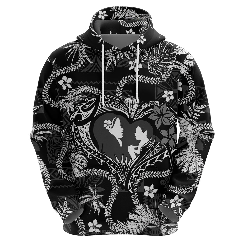 Hawaii Plumeria Hoodie Hau'oli la Makuahine Monochrome LT7 - Polynesian Pride