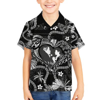 Hawaii Plumeria Kid Hawaiian Shirt Hau'oli la Makuahine Monochrome LT7 Kid Black - Polynesian Pride