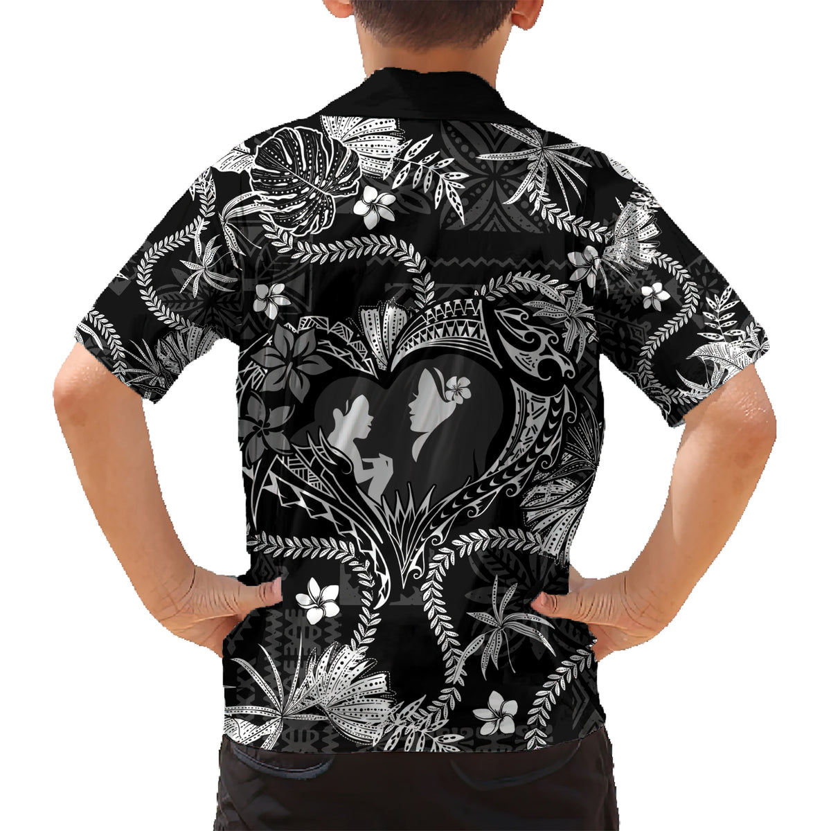 Hawaii Plumeria Kid Hawaiian Shirt Hau'oli la Makuahine Monochrome LT7 - Polynesian Pride