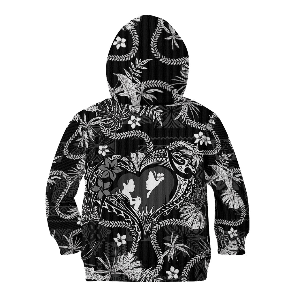 Hawaii Plumeria Kid Hoodie Hau'oli la Makuahine Monochrome LT7 - Polynesian Pride
