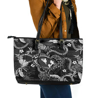 Hawaii Plumeria Leather Tote Bag Hau'oli la Makuahine Monochrome LT7 - Polynesian Pride