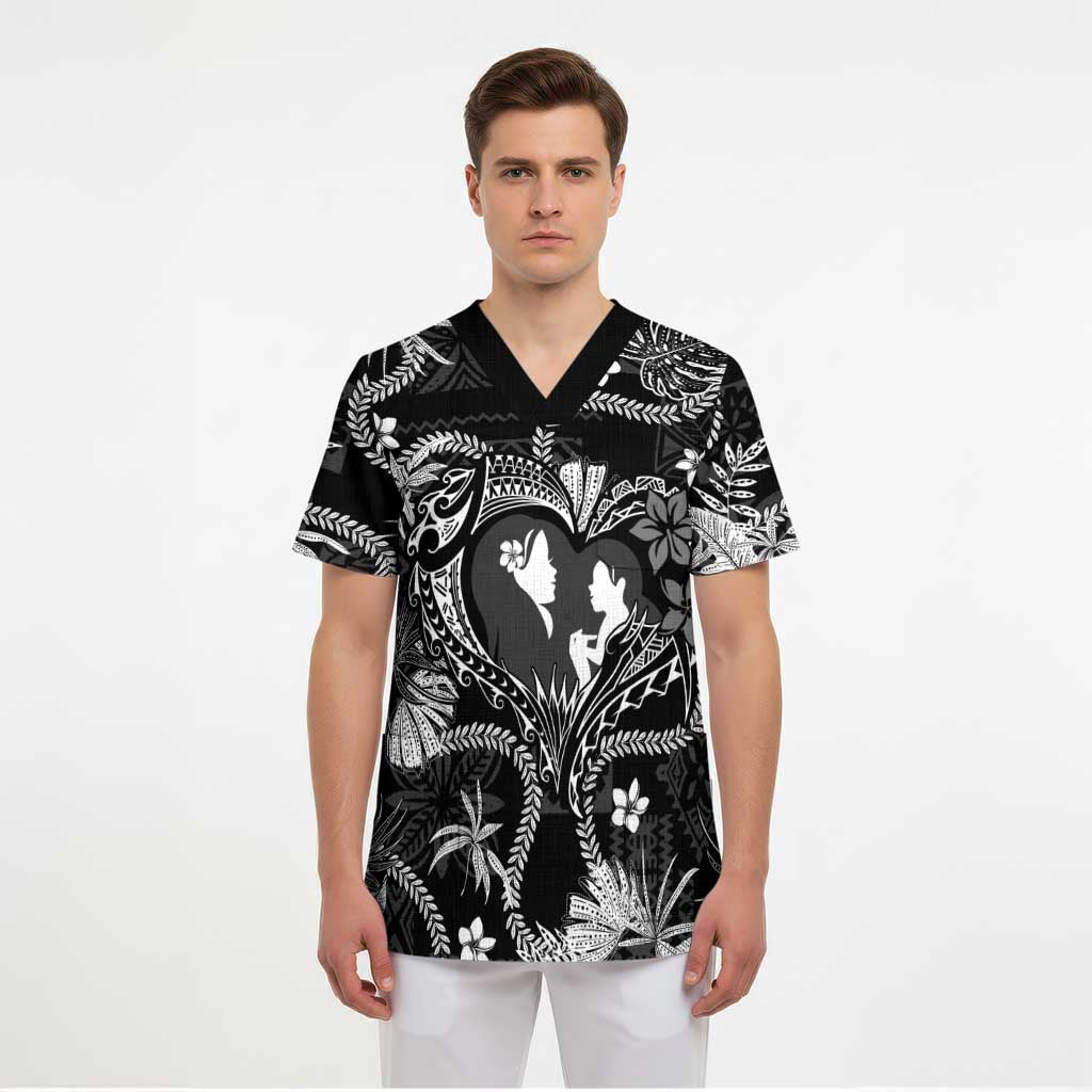 Hawaii Plumeria Scrub Top Hau'oli la Makuahine Monochrome - Polynesian Pride