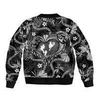 Hawaii Plumeria Sleeve Zip Bomber Jacket Hau'oli la Makuahine Monochrome LT7 - Polynesian Pride