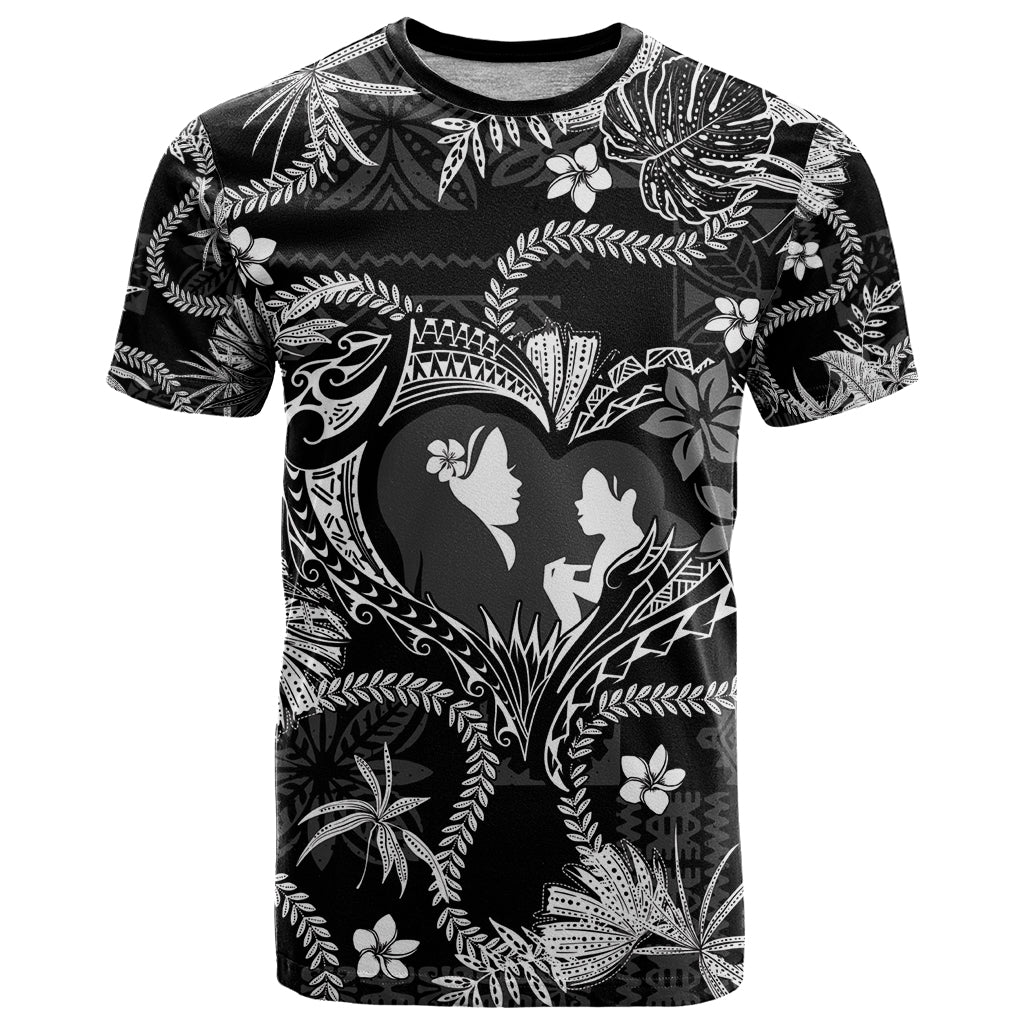 Hawaii Plumeria T Shirt Hau'oli la Makuahine Monochrome LT7 Black - Polynesian Pride