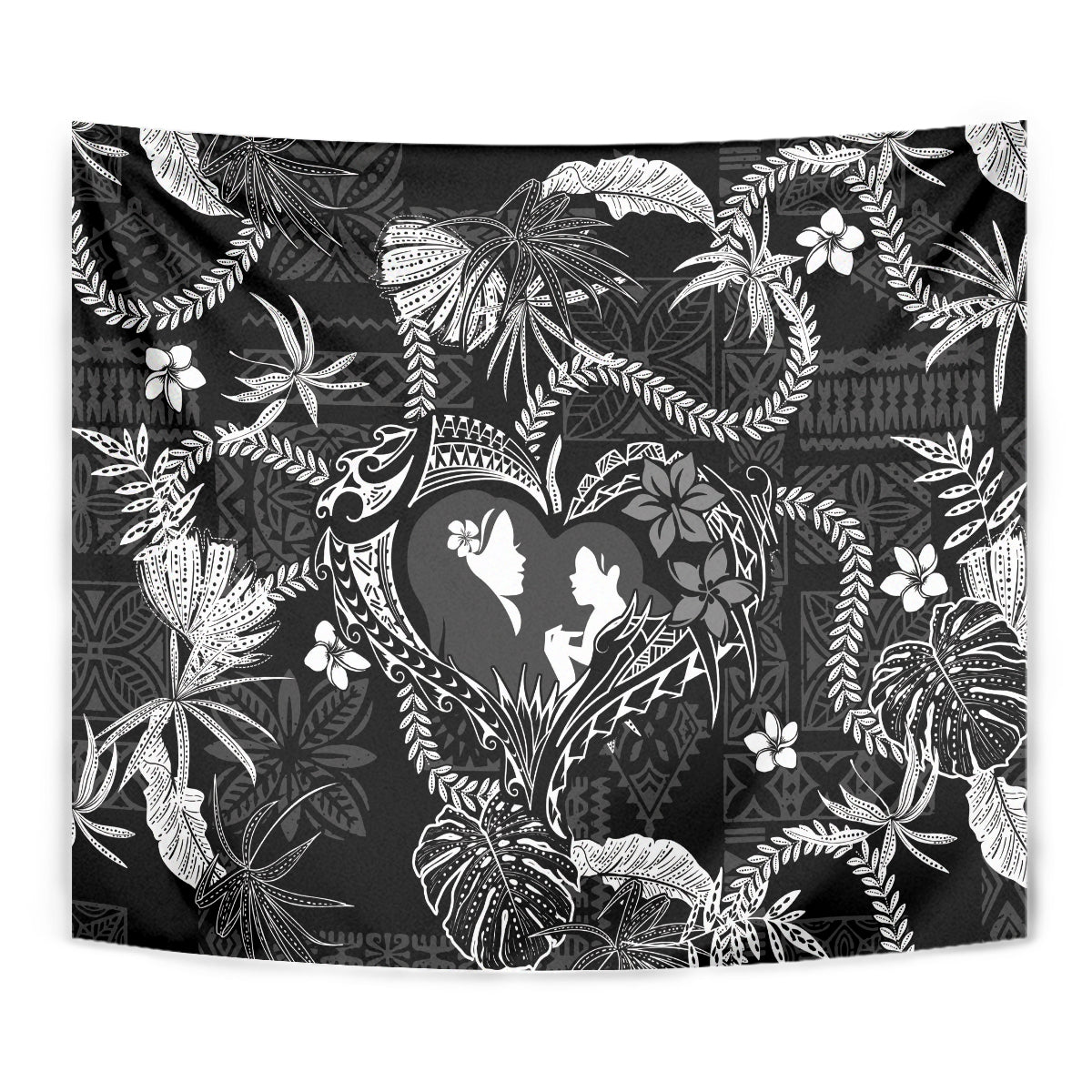 Hawaii Plumeria Tapestry Hau'oli la Makuahine Monochrome LT7 - Polynesian Pride