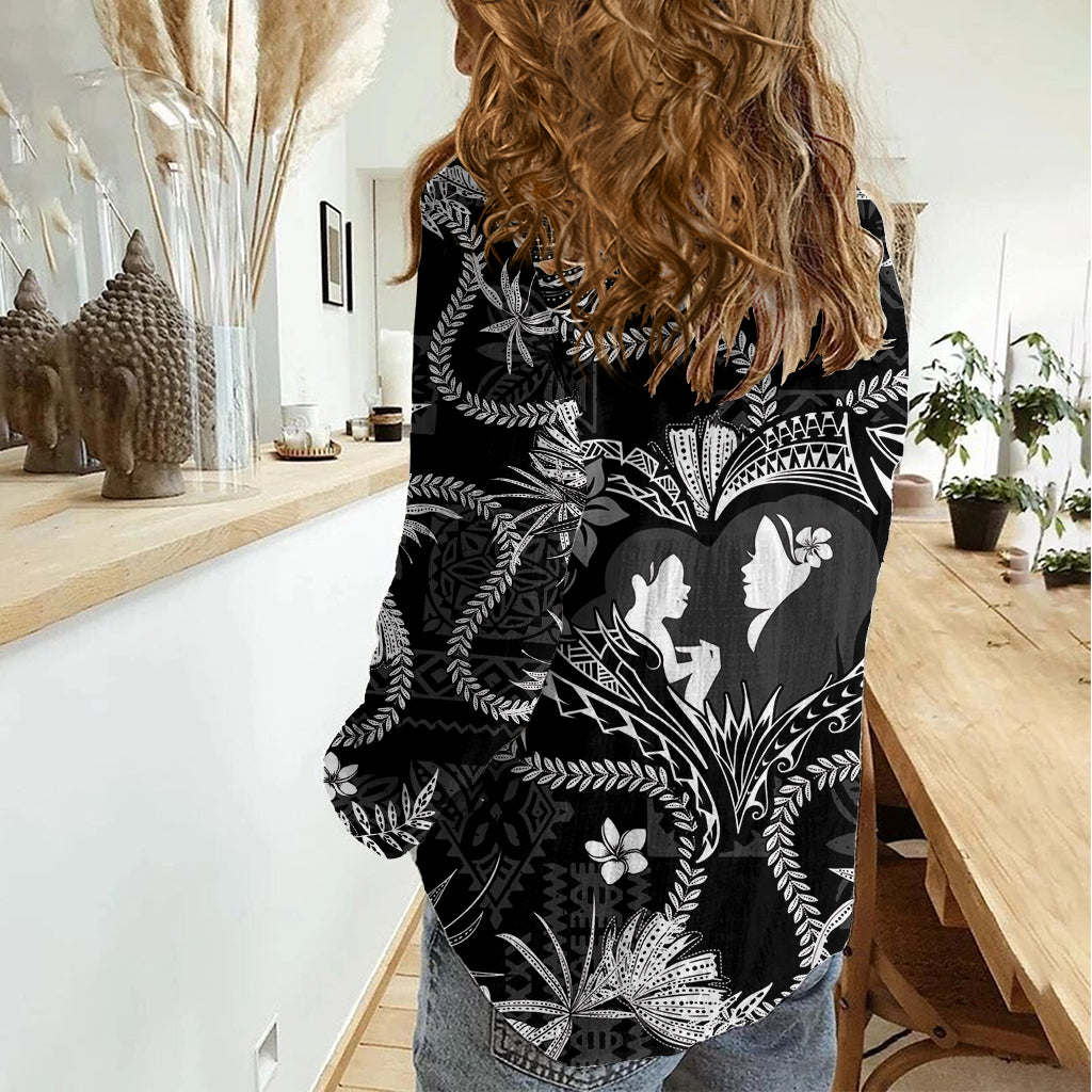 Hawaii Plumeria Women Casual Shirt Hau'oli la Makuahine Monochrome LT7 - Polynesian Pride