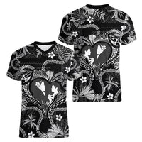 Hawaii Plumeria Women V Neck T Shirt Hau'oli la Makuahine Monochrome LT7 - Polynesian Pride