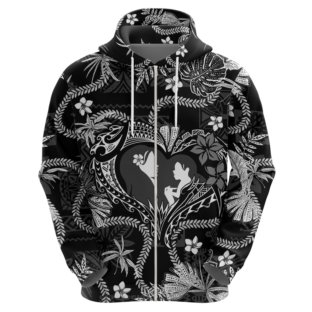 Hawaii Plumeria Zip Hoodie Hau'oli la Makuahine Monochrome LT7 - Polynesian Pride