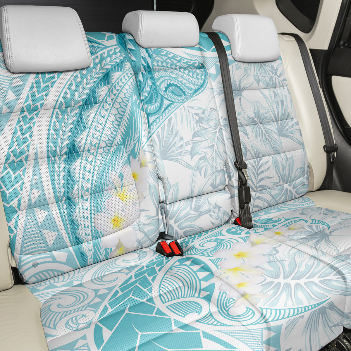 Polynesia Humpback Whale Back Car Seat Cover Tropical Plumeria Turquoise