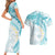 Polynesia Humpback Whale Couples Matching Short Sleeve Bodycon Dress and Hawaiian Shirt Tropical Plumeria Turquoise