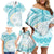 Polynesia Humpback Whale Family Matching Off Shoulder Short Dress and Hawaiian Shirt Tropical Plumeria Turquoise