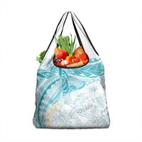 Polynesia Humpback Whale Grocery Bag Tropical Plumeria Turquoise